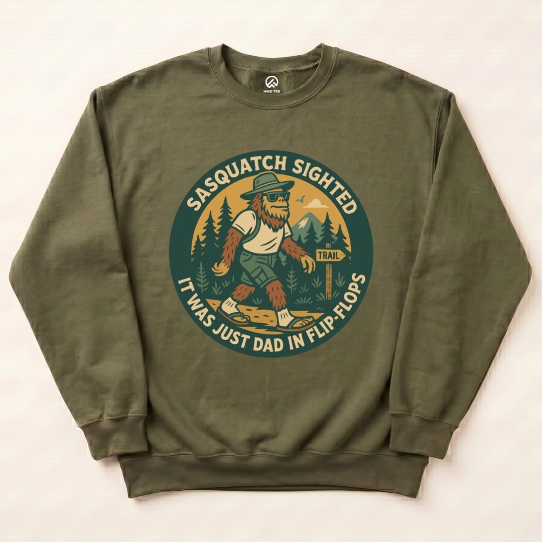 Sasquatch Sighted Sweatshirt Hike Tee Sweatshirt Military Green / S