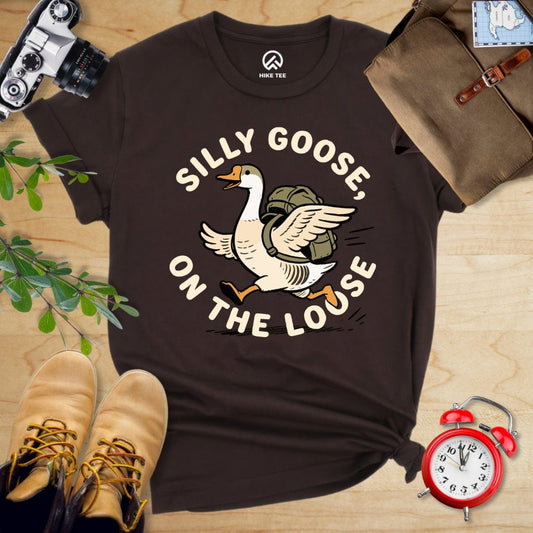 Hike Tee T-Shirt Brown / S Silly Goose On The Loose Shirt
