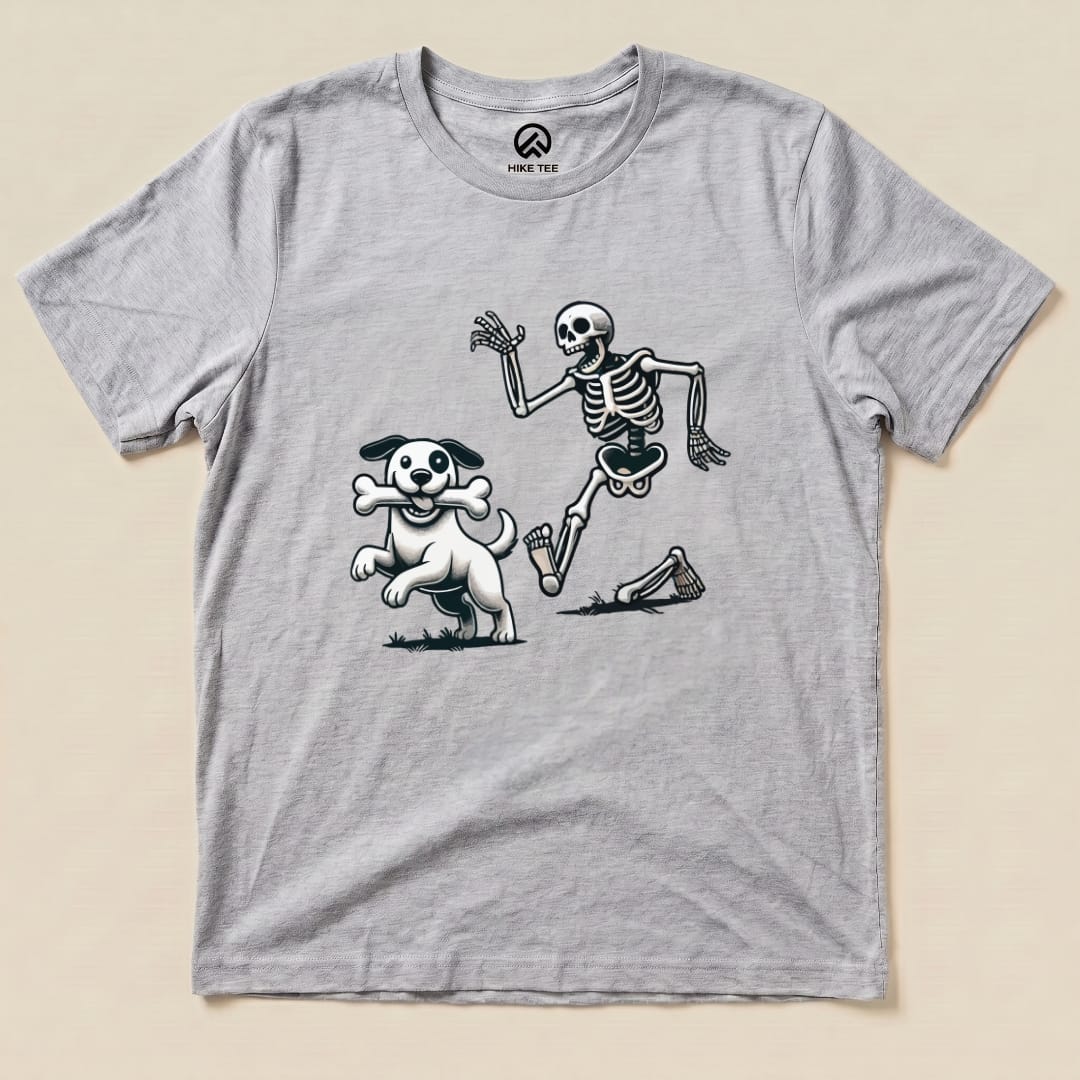 Skeleton and Dog Halloween Shirt Hike Tee T-Shirt Athletic Heather / S