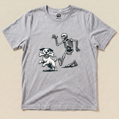 Skeleton and Dog Halloween Shirt Hike Tee T-Shirt Athletic Heather / S