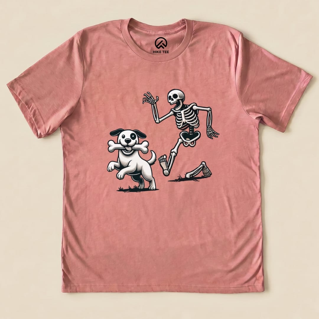 Skeleton and Dog Halloween Shirt Hike Tee T-Shirt Heather Mauve / S