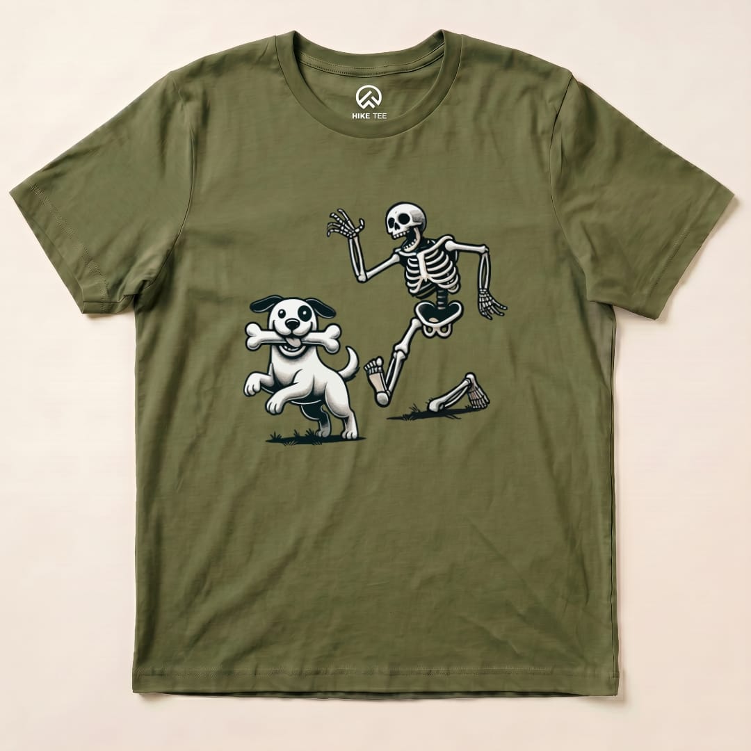 Skeleton and Dog Halloween Shirt Hike Tee T-Shirt Military Green / S