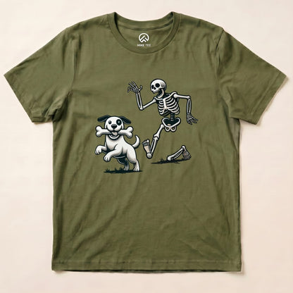 Skeleton and Dog Halloween Shirt Hike Tee T-Shirt Military Green / S