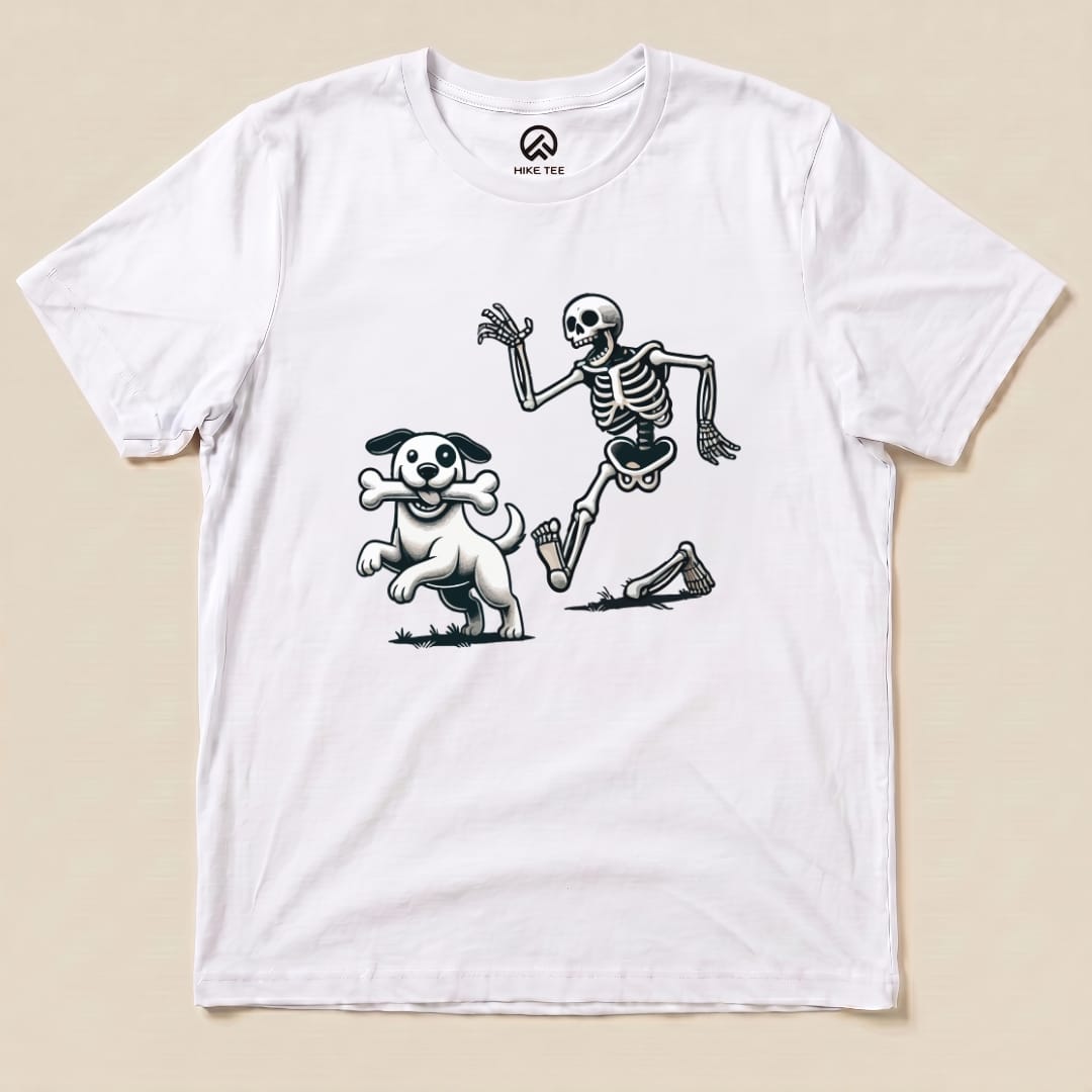 Skeleton and Dog Halloween Shirt Hike Tee T-Shirt White / S