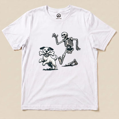 Skeleton and Dog Halloween Shirt Hike Tee T-Shirt White / S