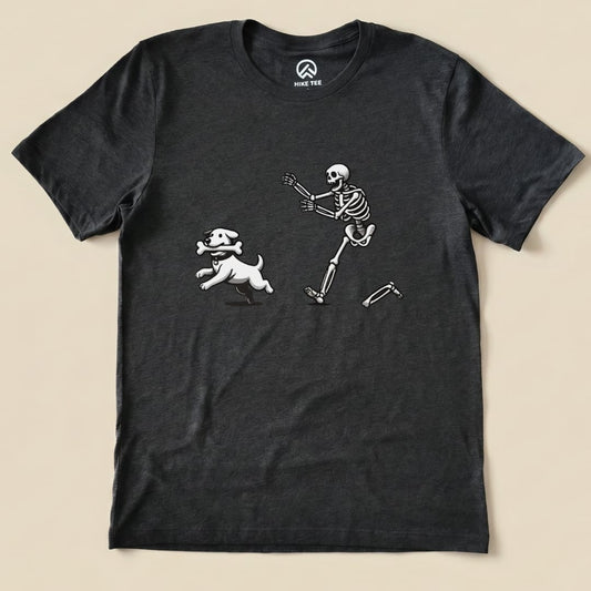 Skeleton and Dog Shirt Hike Tee T-Shirt Dark Grey Heather / S
