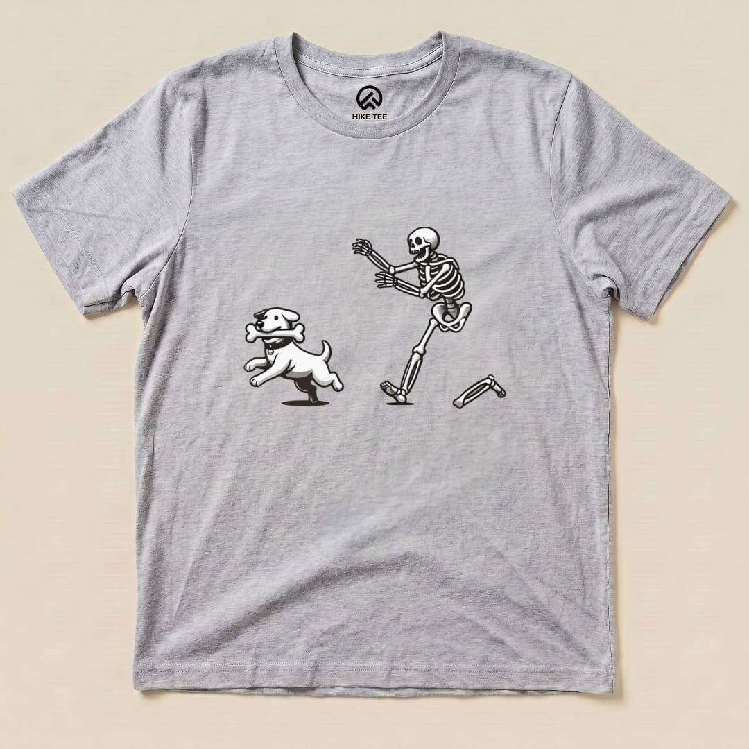 Skeleton Chasing Dog Shirt Hike Tee T-Shirt Athletic Heather / S