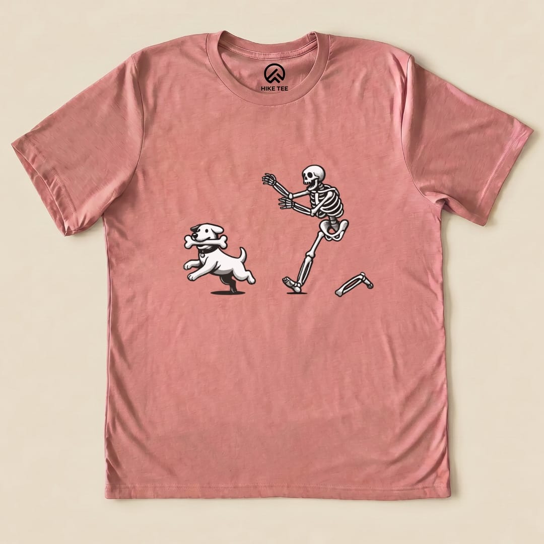Skeleton Chasing Dog Shirt Hike Tee T-Shirt Heather Mauve / S