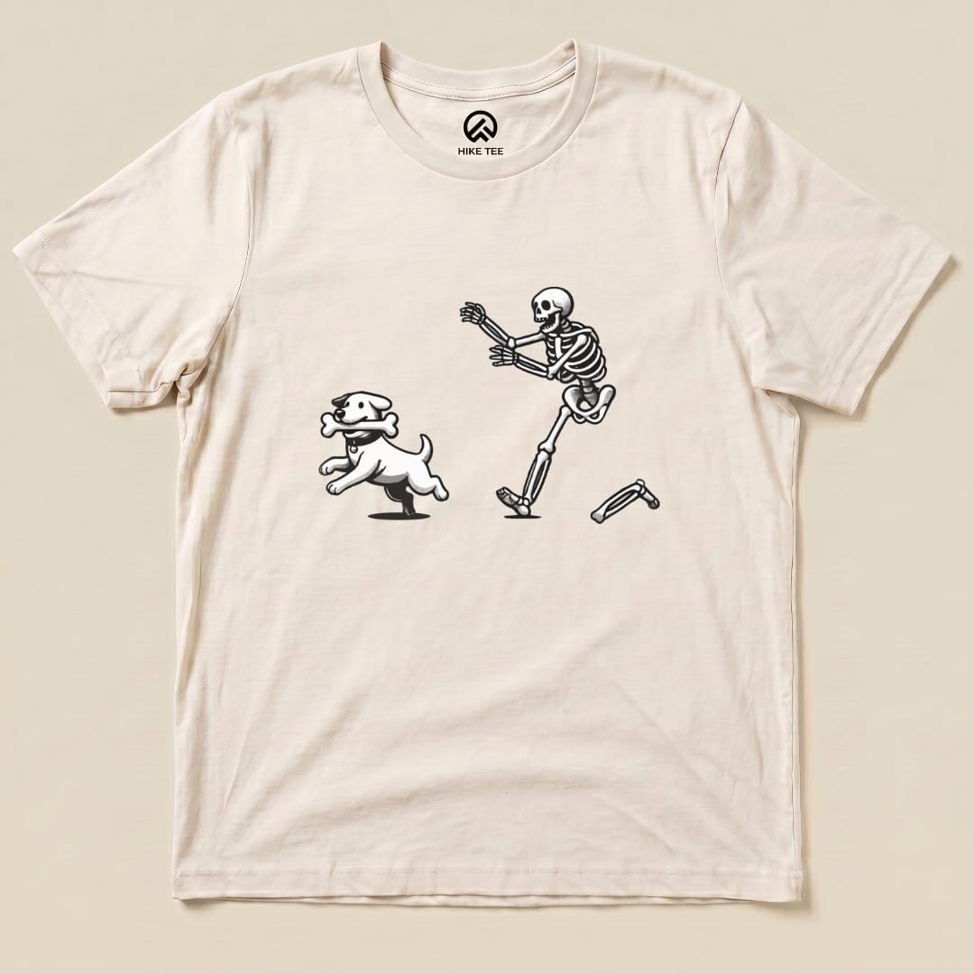 Skeleton Chasing Dog Shirt Hike Tee T-Shirt Natural / S
