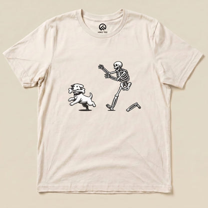 Skeleton Chasing Dog Shirt Hike Tee T-Shirt Natural / S