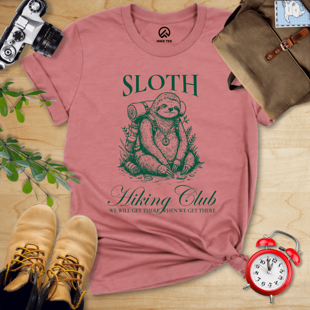 Hike Tee T-Shirt Heather Mauve / S Sloth Hiking Club Shirt