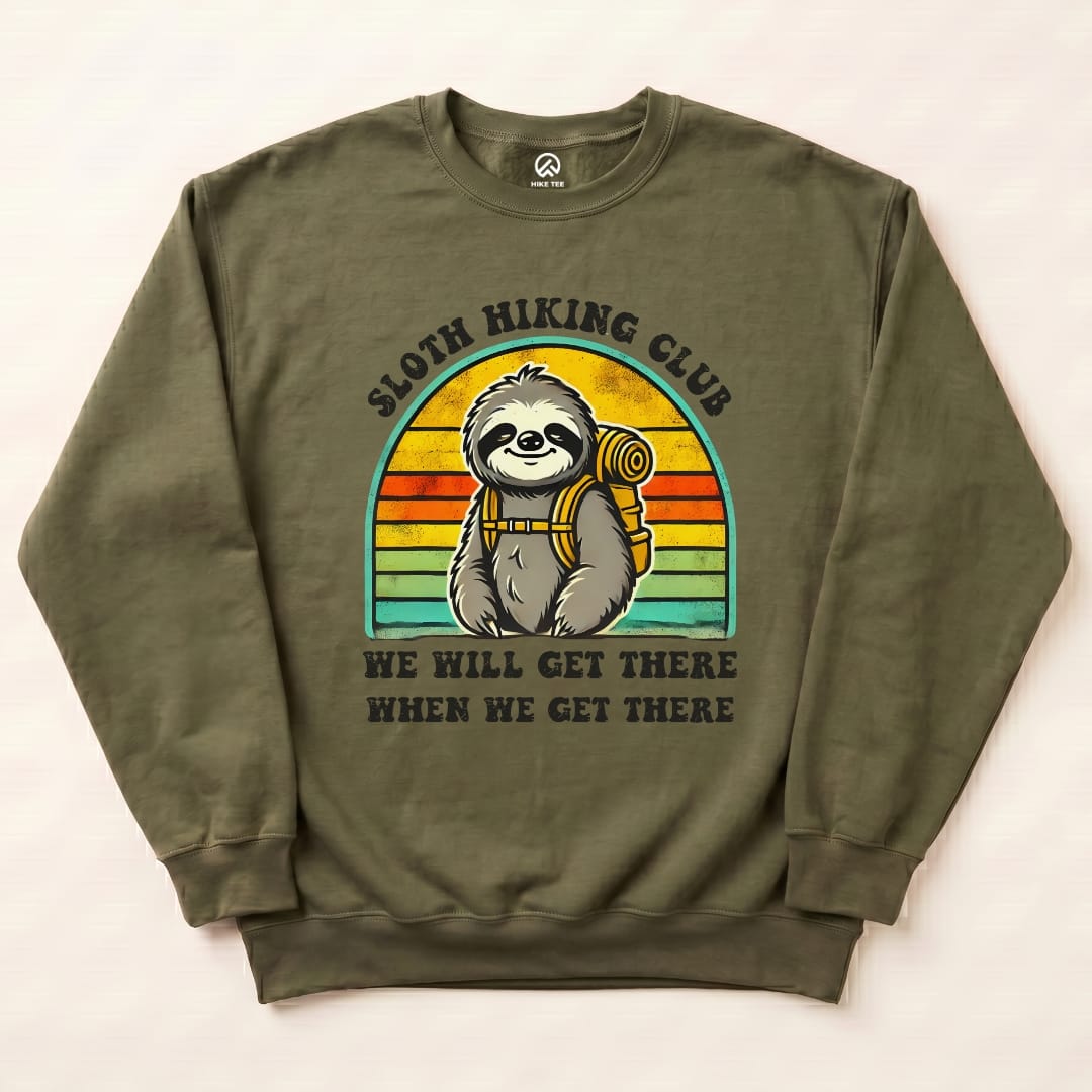 Sloth Hiking Club Sweatshirt in Military Green