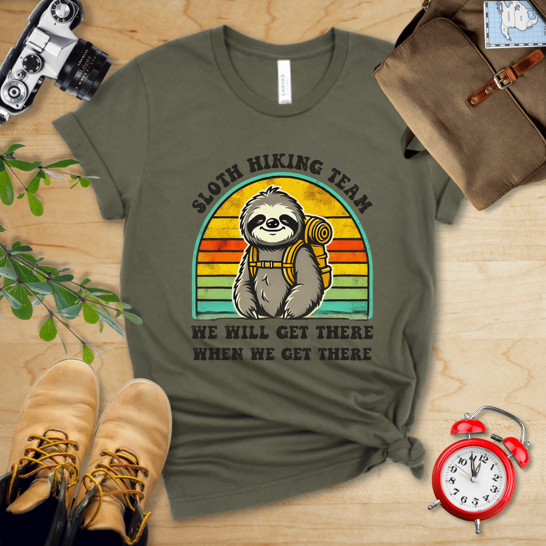 Printify T-Shirt Military Green / S Sloth Hiking Team Shirt