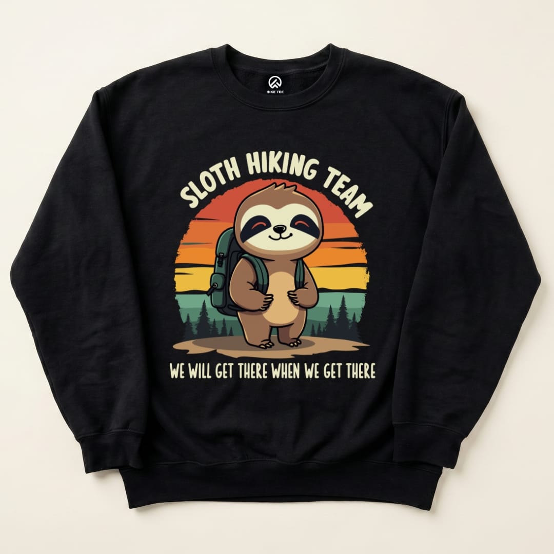 Sloth Hiking Team Sweatshirt Printify Sweatshirt Black / S