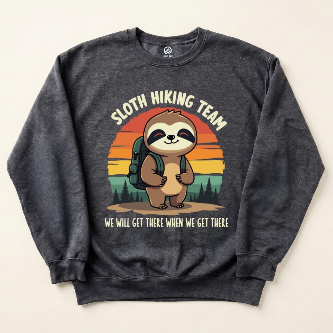 Sloth Hiking Team Sweatshirt Printify Sweatshirt Dark Heather / S