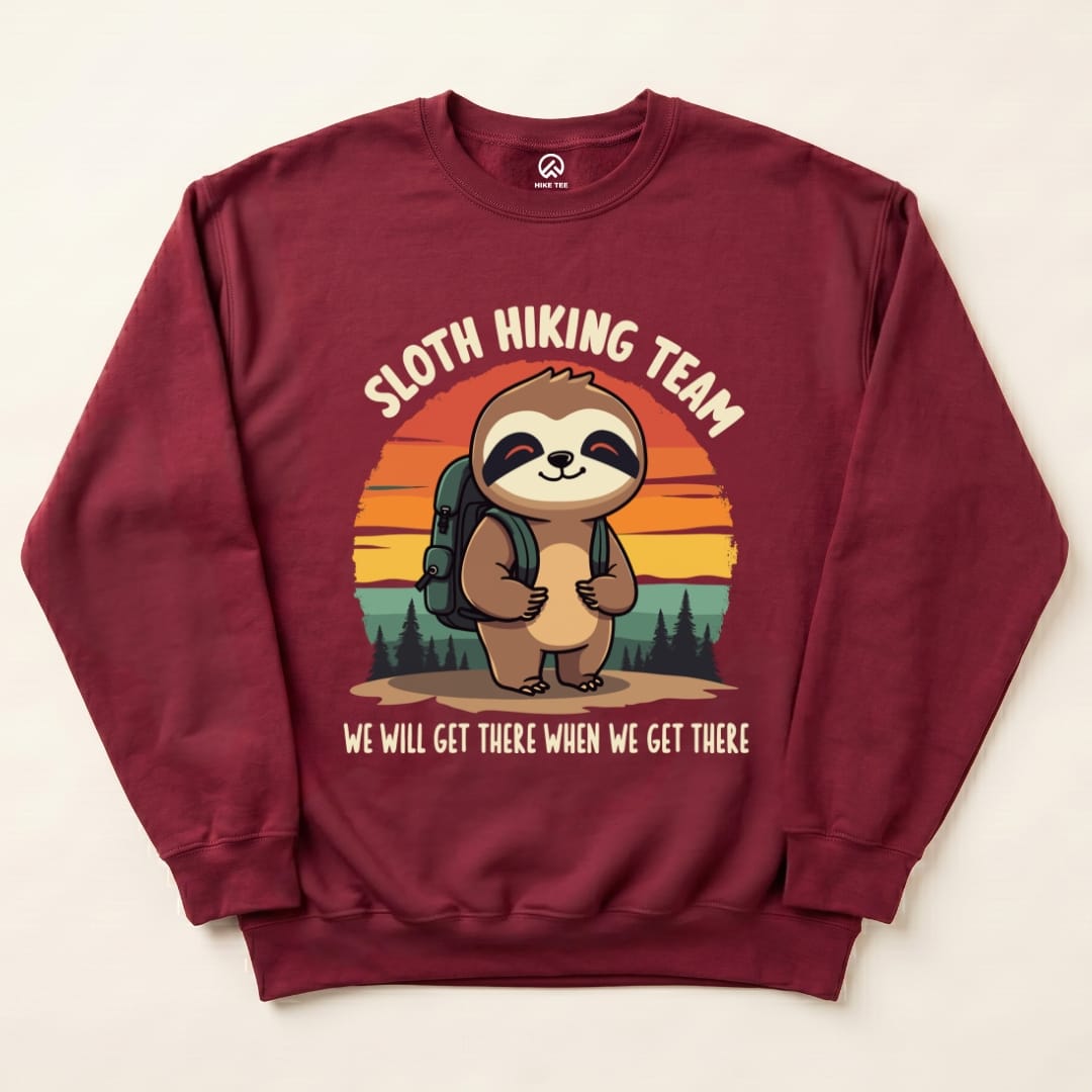 Sloth Hiking Team Sweatshirt Printify Sweatshirt Maroon / S