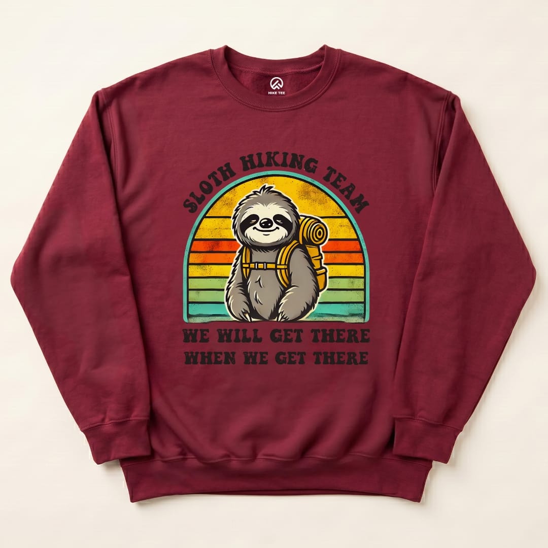 Sloth Hiking team Sweatshirt Hike Tee Sweatshirt Maroon / S