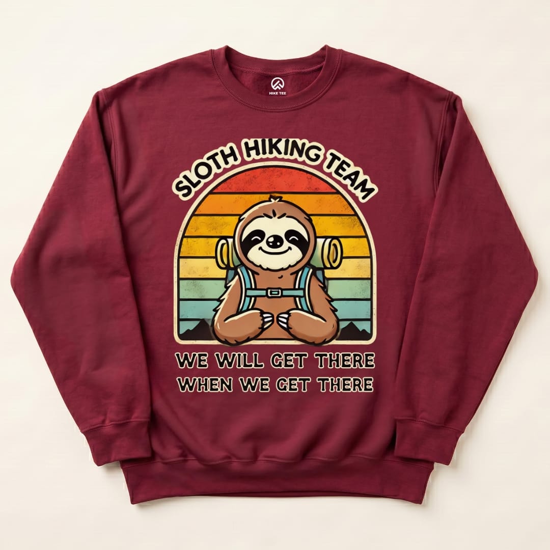 SLOTH Hiking Team Sweatshirt Hike Tee Sweatshirt Maroon / S