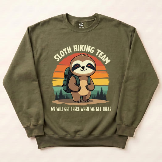 Sloth Hiking Team Sweatshirt Printify Sweatshirt Military Green / S