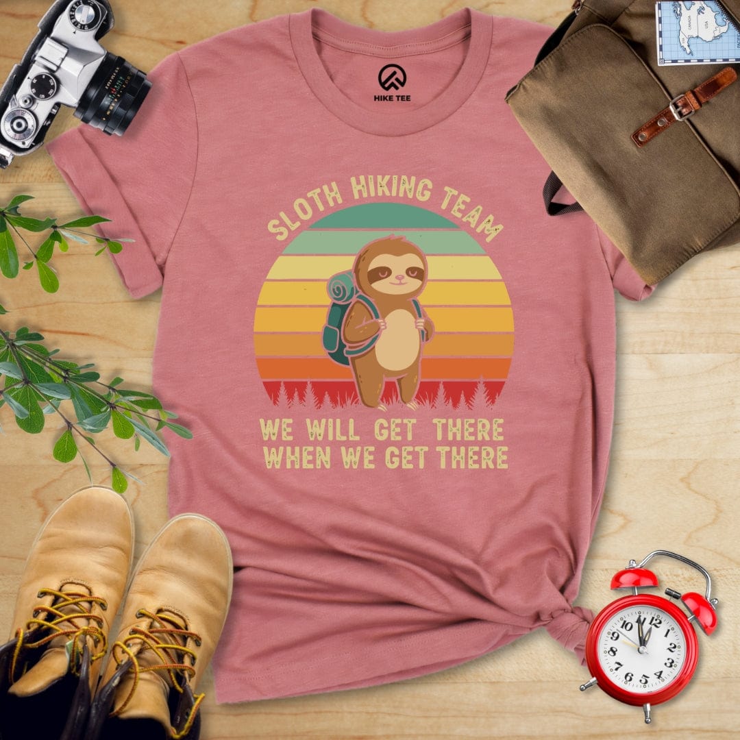 Hike Tee T-Shirt Heather Mauve / S Sloth Hiking Team We Will Get There Shirt