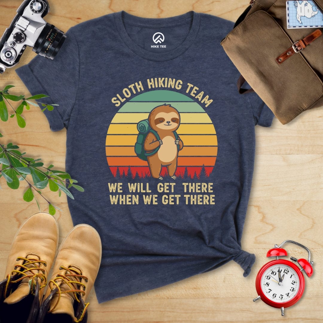 Hike Tee T-Shirt Heather Navy / S Sloth Hiking Team We Will Get There Shirt