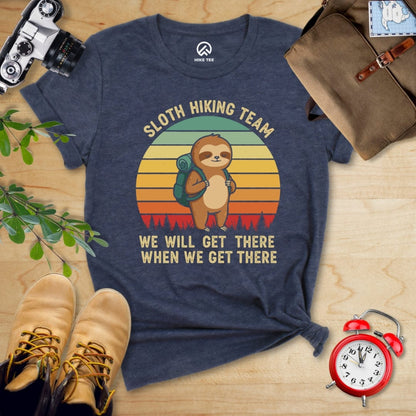 Hike Tee T-Shirt Heather Navy / S Sloth Hiking Team We Will Get There Shirt