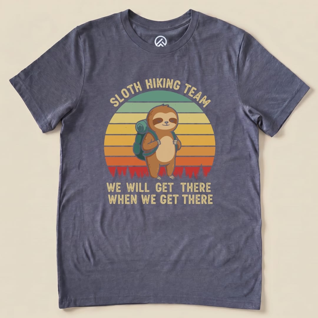 Hike Tee T-Shirt Heather Navy / S Sloth Hiking Team We Will Get There Shirt