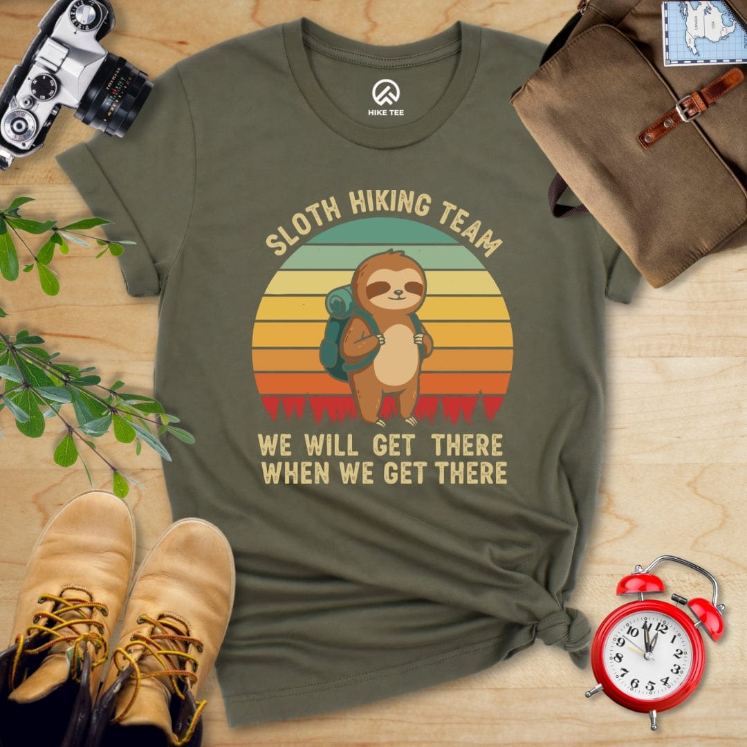 Hike Tee T-Shirt Military Green / S Sloth Hiking Team We Will Get There Shirt