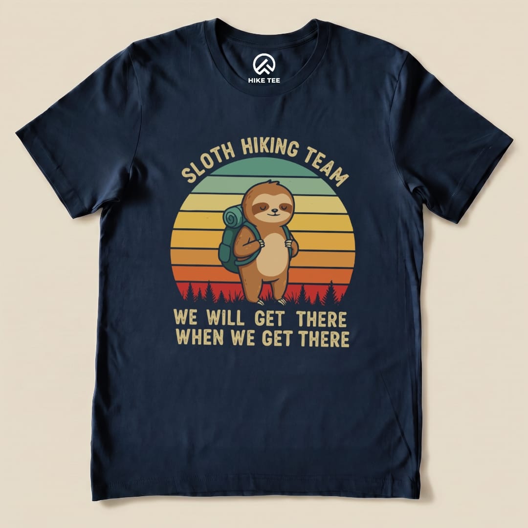 Hike Tee T-Shirt Navy / S Sloth Hiking Team We Will Get There Shirt