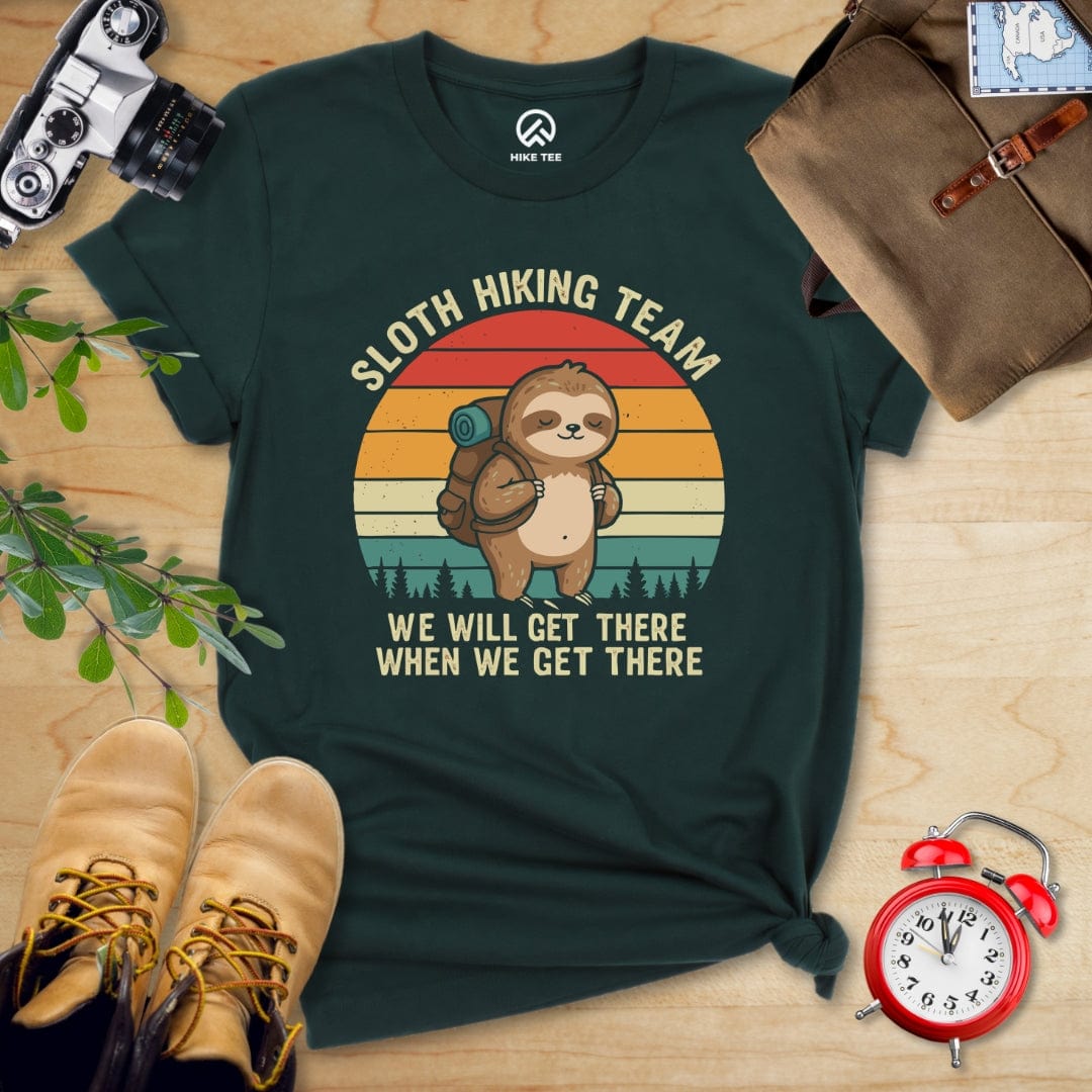 Hike Tee T-Shirt Forest / S Sloth Hiking Team We Will Get There When We Get There Shirt