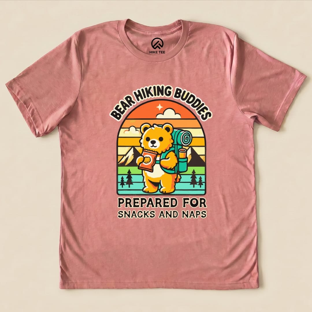 Hike Tee T-Shirt Heather Mauve / S Snacks and Naps Hiking Bear Shirt