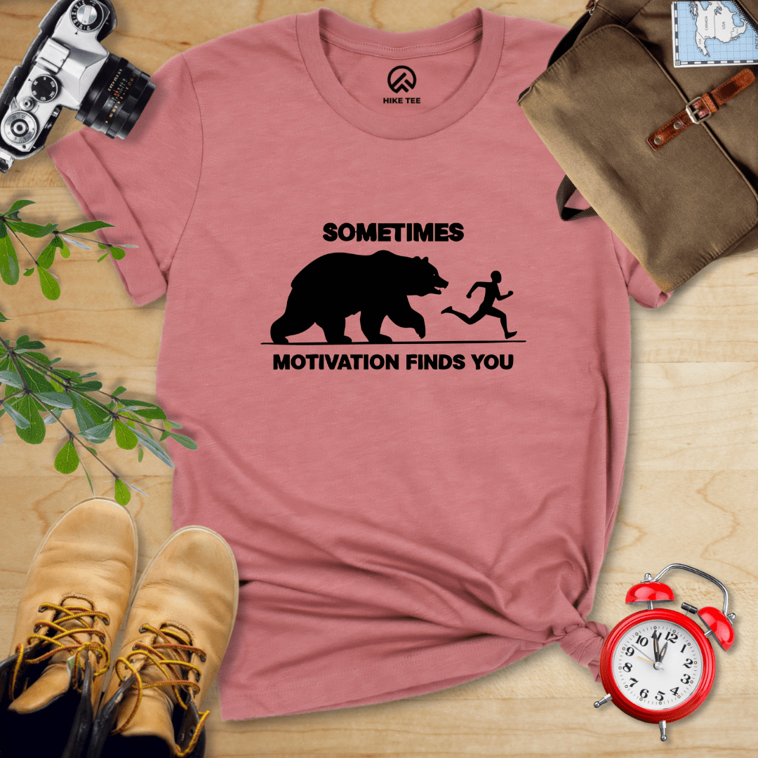 Hike Tee T-Shirt Heather Mauve / S Sometimes Motivation Finds You Shirt