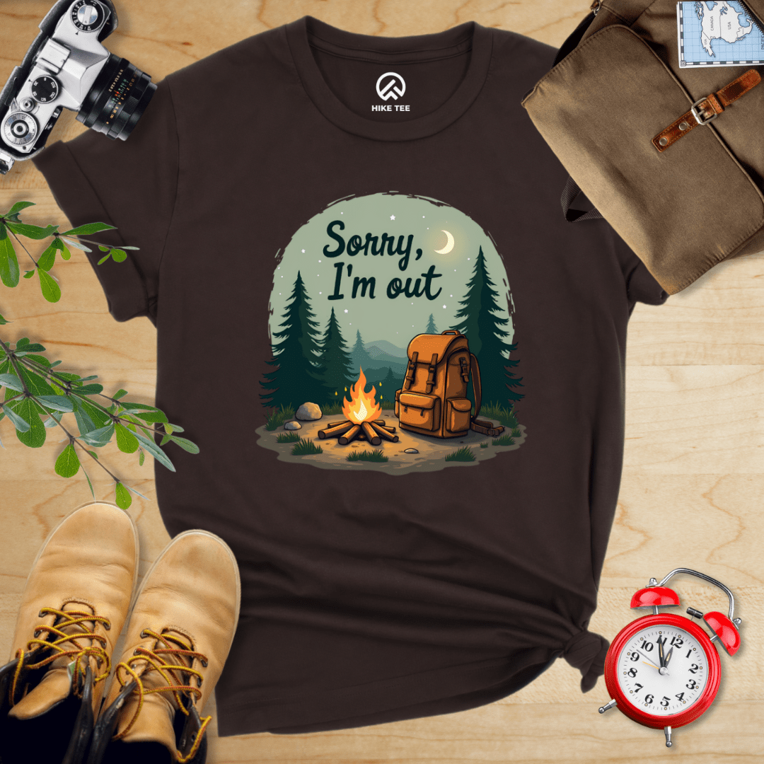 Hike Tee T-Shirt Brown / S Sorry, I'm Out Camping Shirt