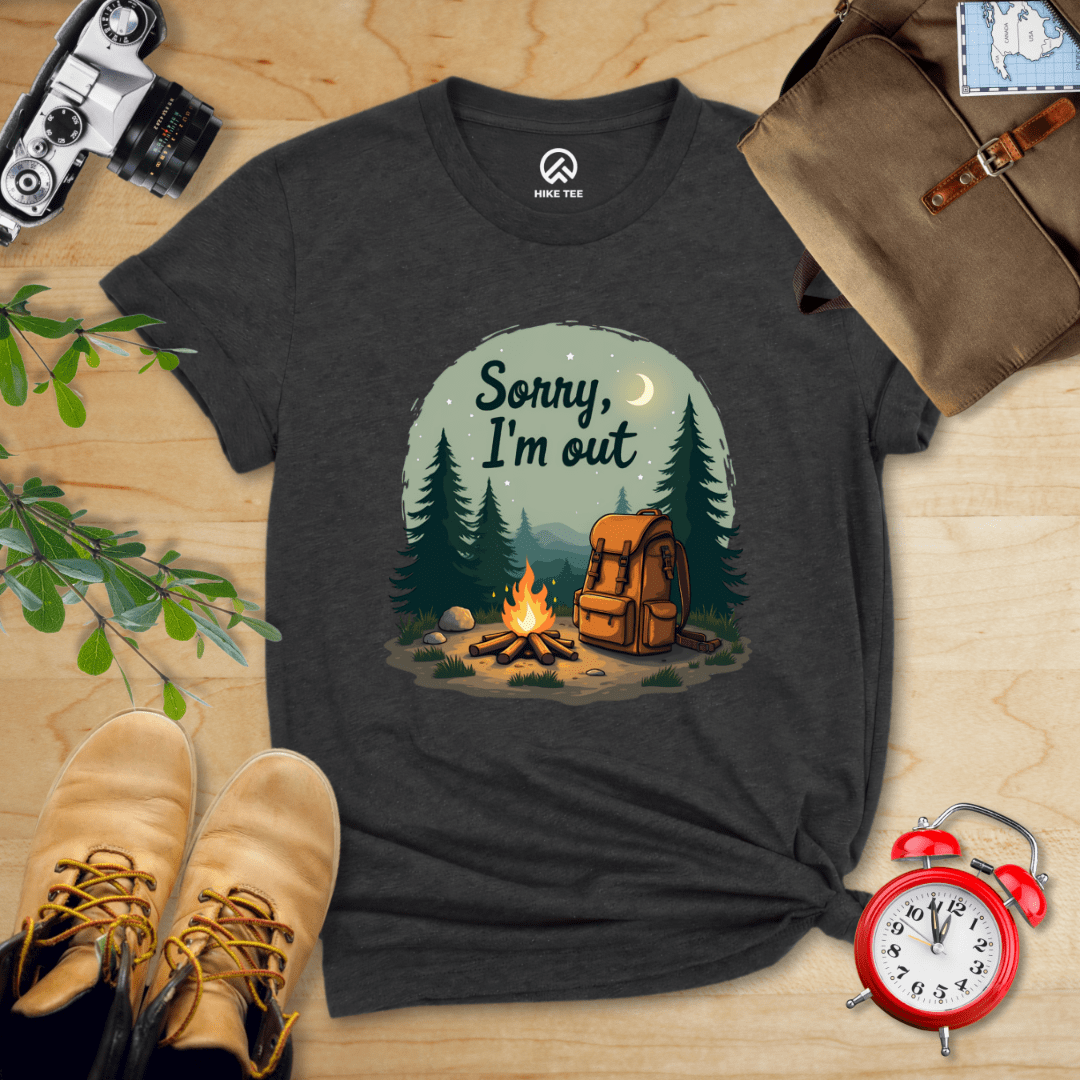 Hike Tee T-Shirt Dark Grey Heather / S Sorry, I'm Out Camping Shirt