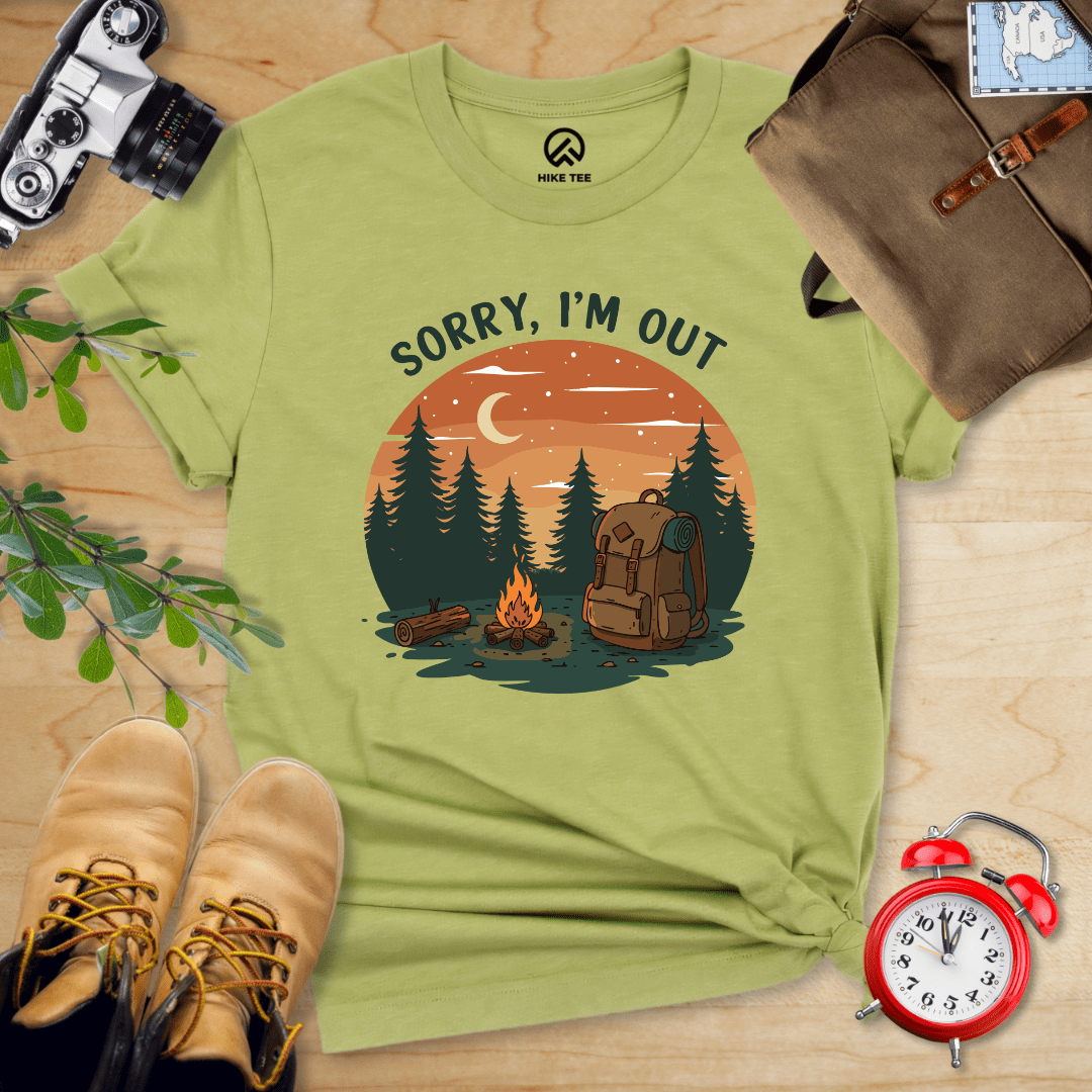 Hike Tee T-Shirt Heather Green / S Sorry, I'm Out Camping Shirt
