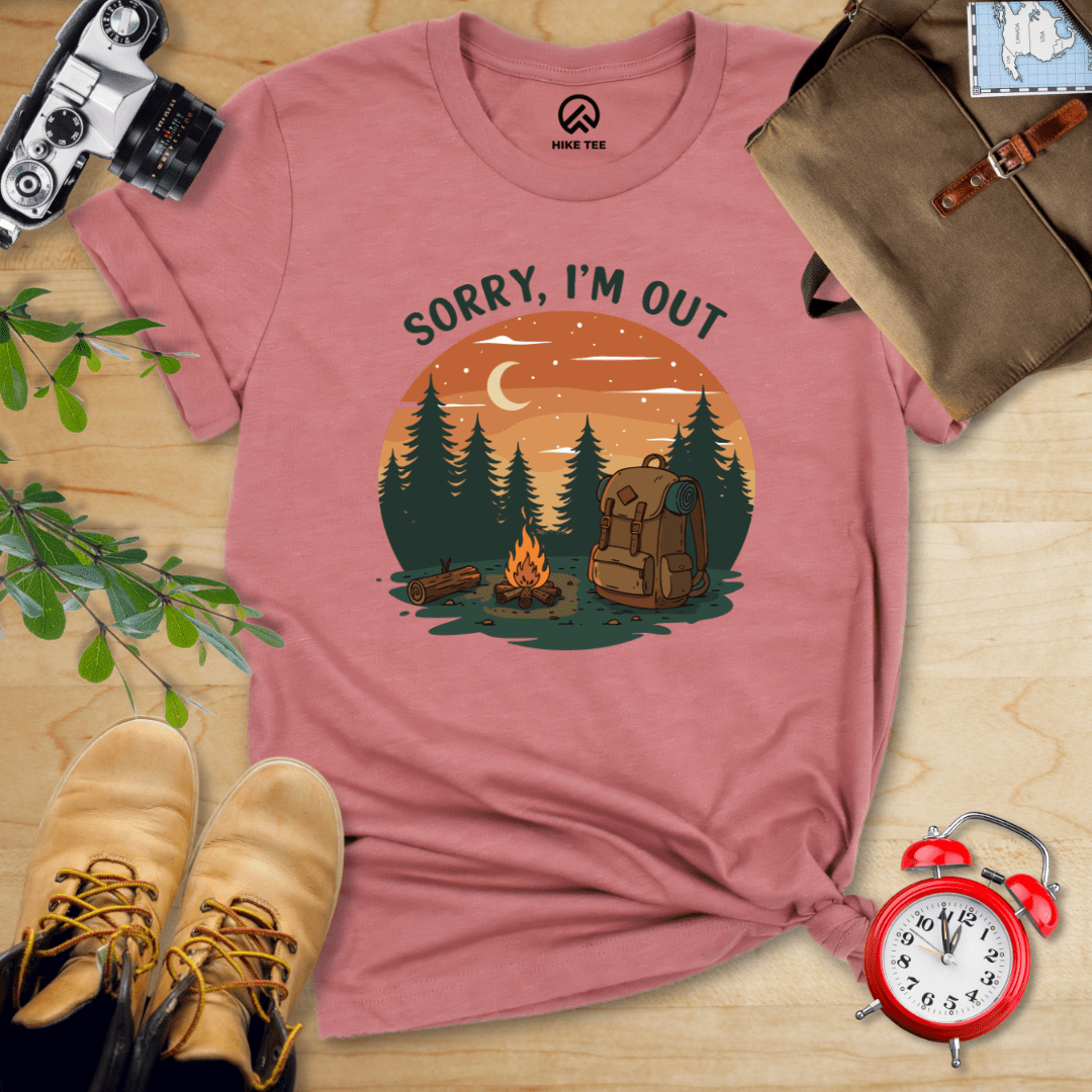 Hike Tee T-Shirt Heather Mauve / S Sorry, I'm Out Camping Shirt