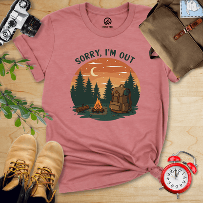 Hike Tee T-Shirt Heather Mauve / S Sorry, I'm Out Camping Shirt