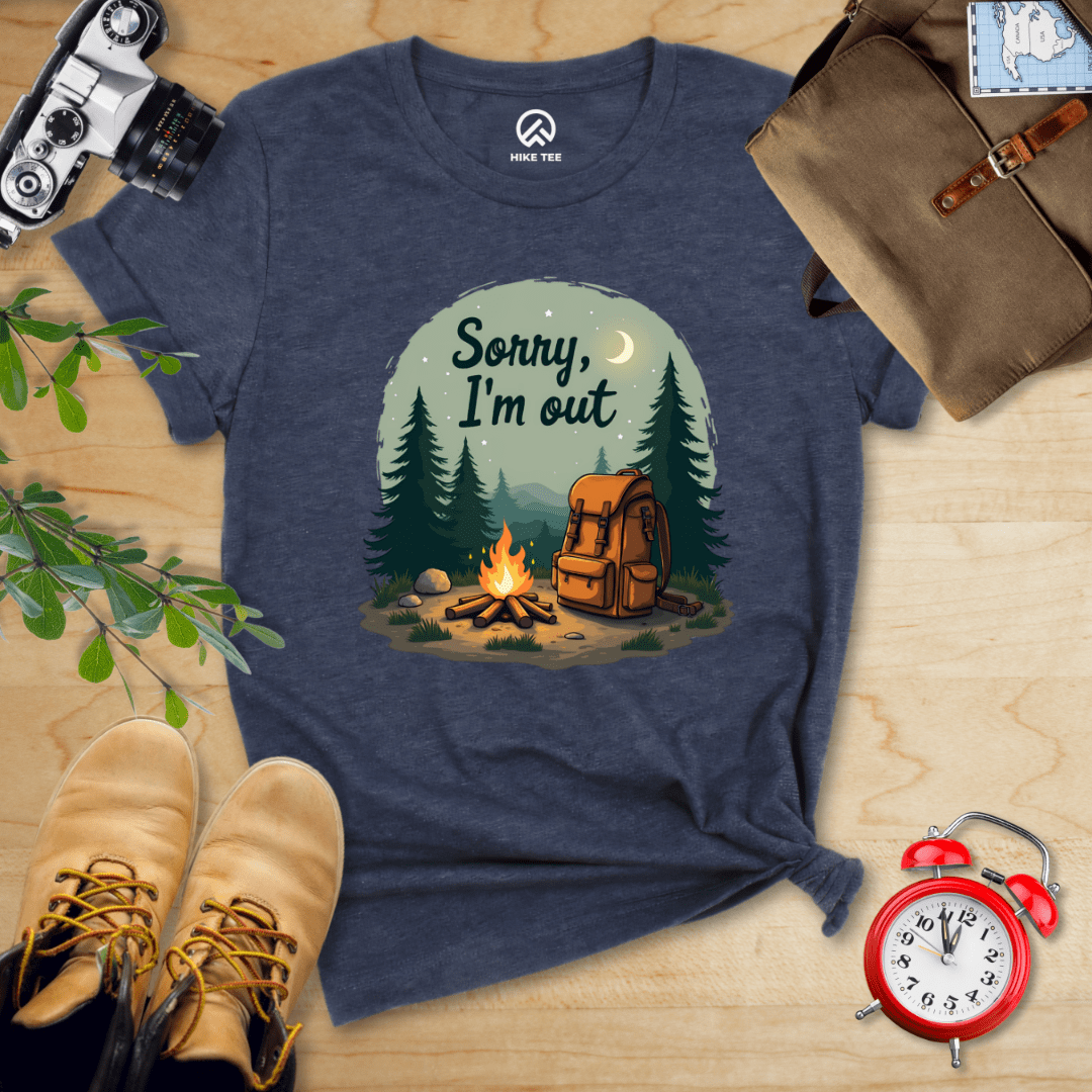 Hike Tee T-Shirt Heather Navy / S Sorry, I'm Out Camping Shirt