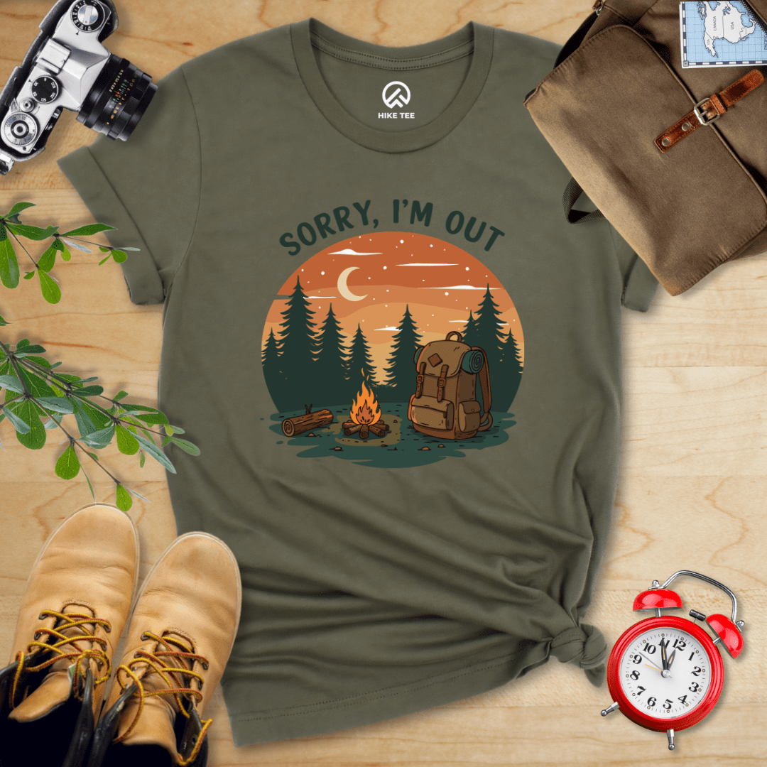 Hike Tee T-Shirt Military Green / S Sorry, I'm Out Camping Shirt