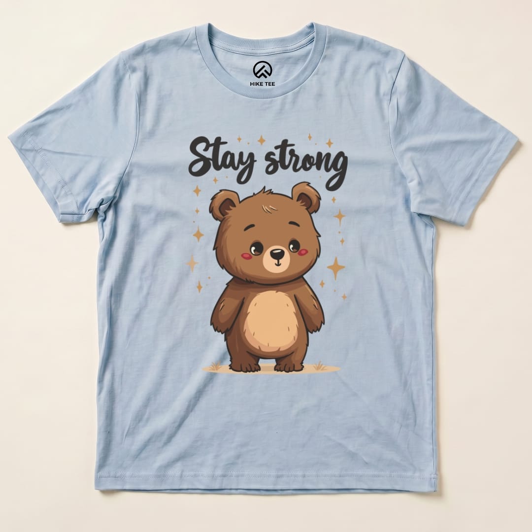 Stay Strong Cute Bear Shirt Hike Tee T-Shirt Baby Blue / S