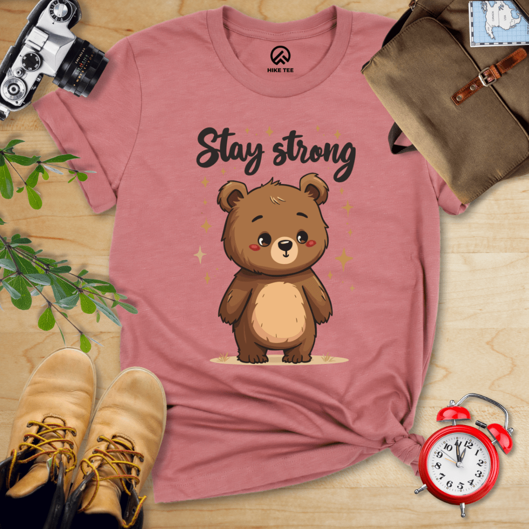 Hike Tee T-Shirt Heather Mauve / S Stay Strong Cute Bear Shirt