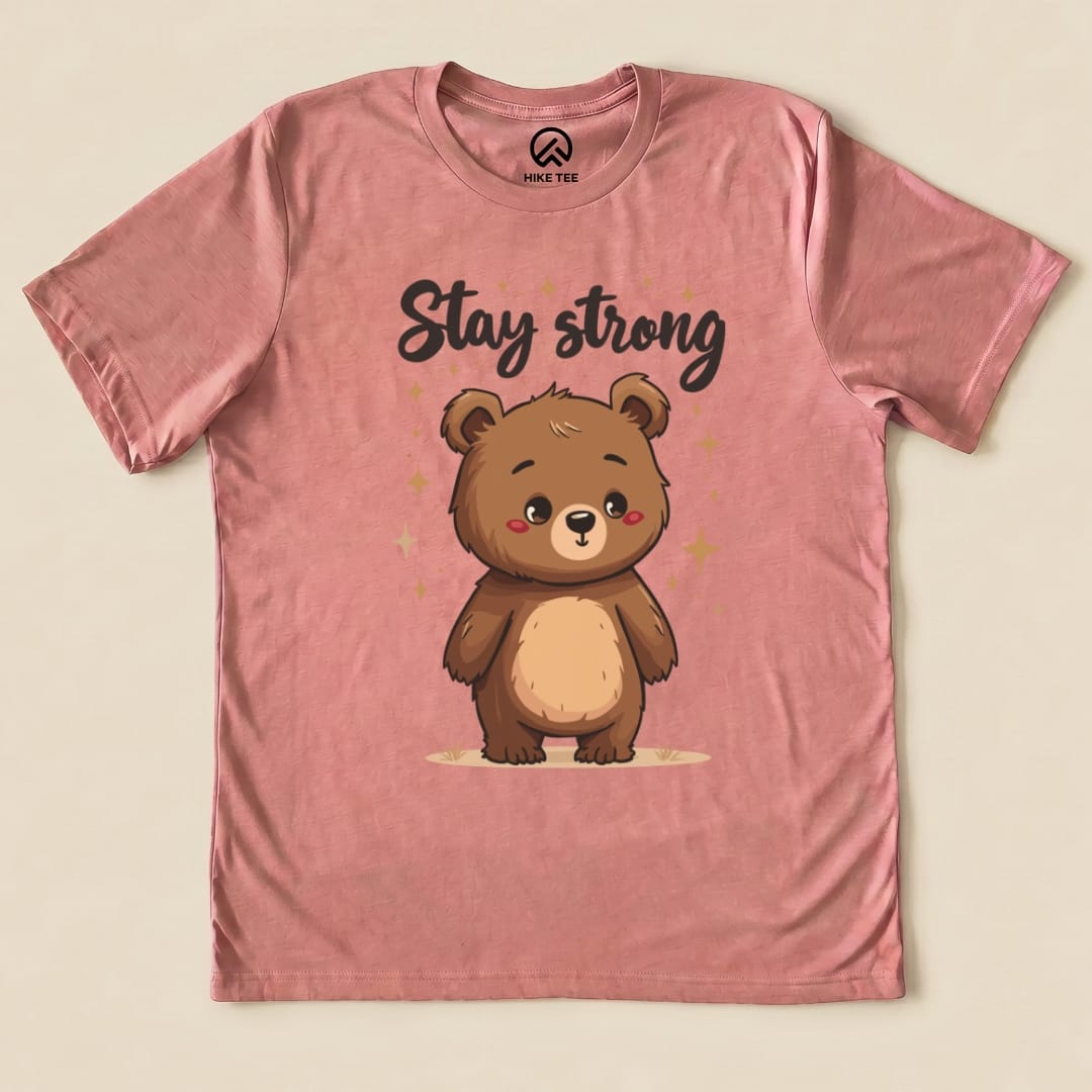 Stay Strong Cute Bear Shirt Hike Tee T-Shirt Heather Mauve / S