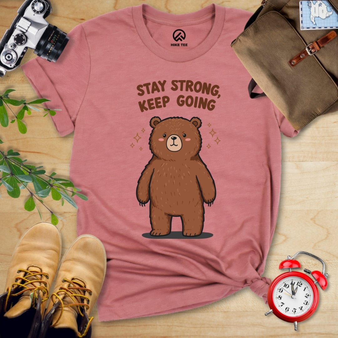Hike Tee T-Shirt Heather Mauve / S Stay Strong Keep Going Bear Shirt