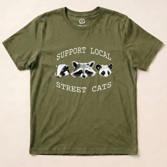 Street Cats Possum Raccoon Shirt Hike Tee T-Shirt Military Green / S