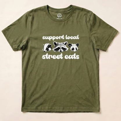Street Cats Raccon Possum Shirt Hike Tee T-Shirt Military Green / S