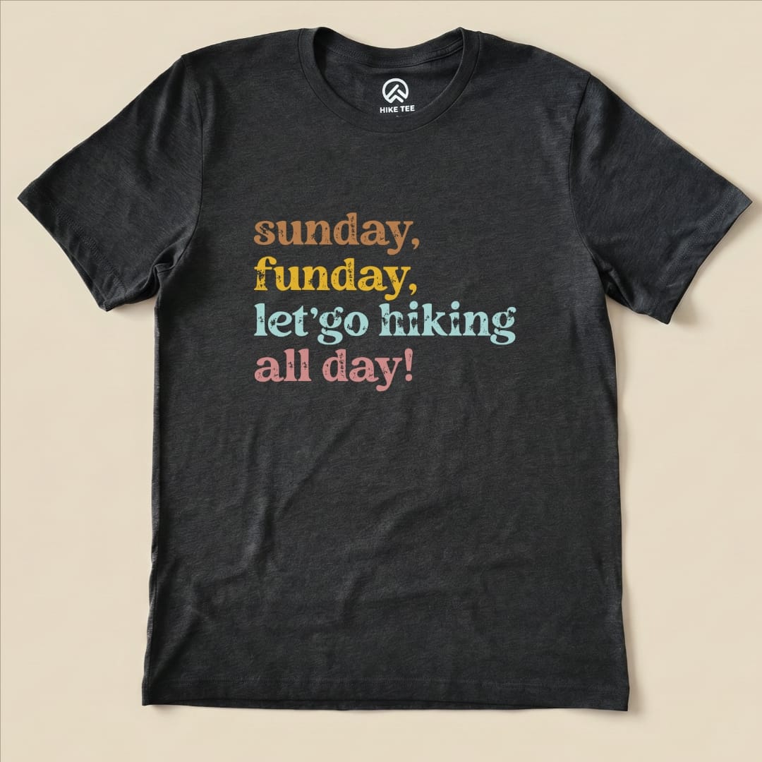 Sunday, Funday Hiking Shirt Hike Tee T-Shirt Dark Grey Heather / S