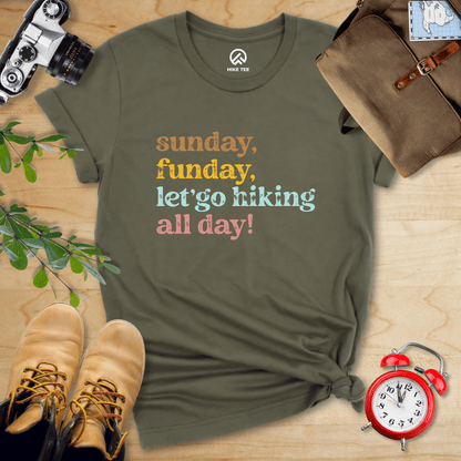 Printify T-Shirt Military Green / S Sunday, Funday Hiking Shirt