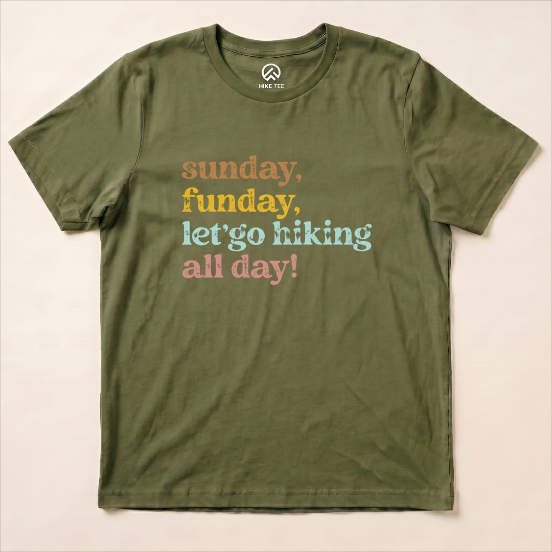 Sunday, Funday Hiking Shirt Hike Tee T-Shirt Military Green / S