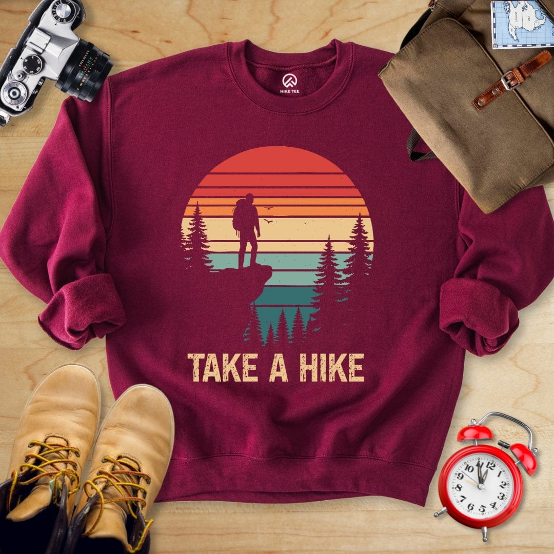 Hike Tee Sweatshirt Maroon / S Take a Hike Retro Sweatshirt