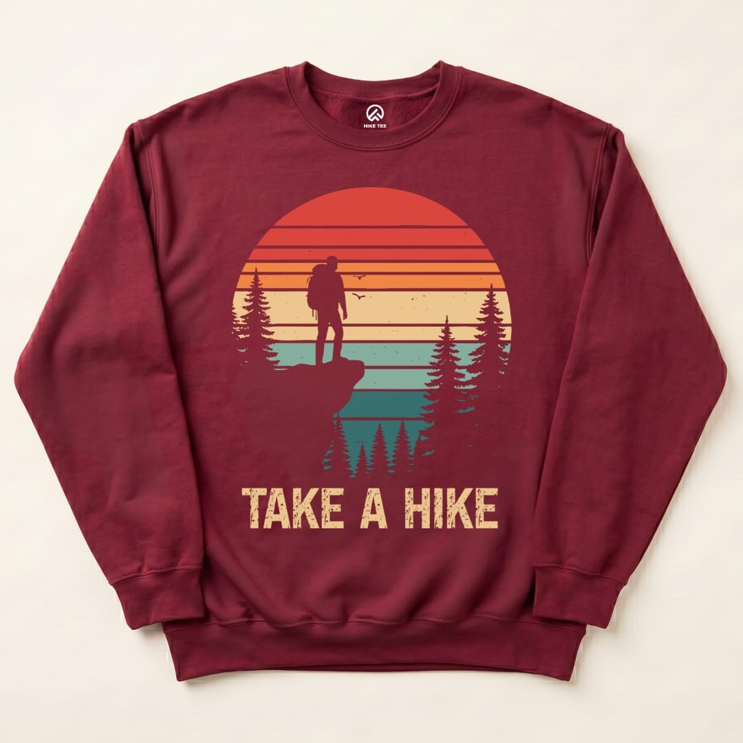 Take a Hike Retro Sweatshirt Hike Tee Sweatshirt Maroon / S
